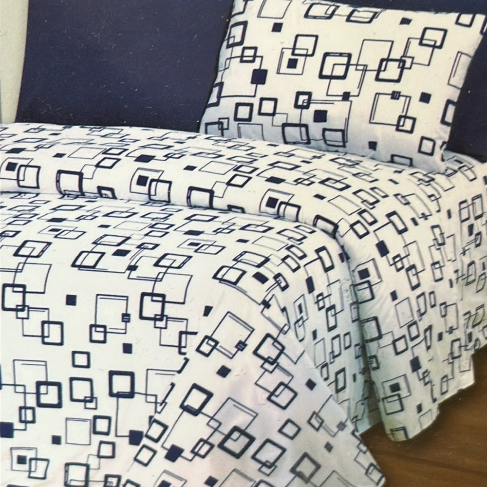 Traditionall at Home 6pc Queen Sheet Set Blue Abstract Squares - Picture 5 of 7